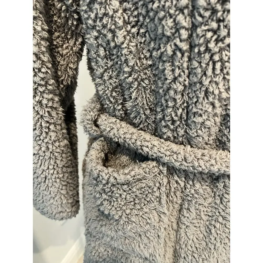 NATORIE Josie Plush Thigh Length Robe-Small-Pockets-Tie Closure-Gray-Soft-Lounge